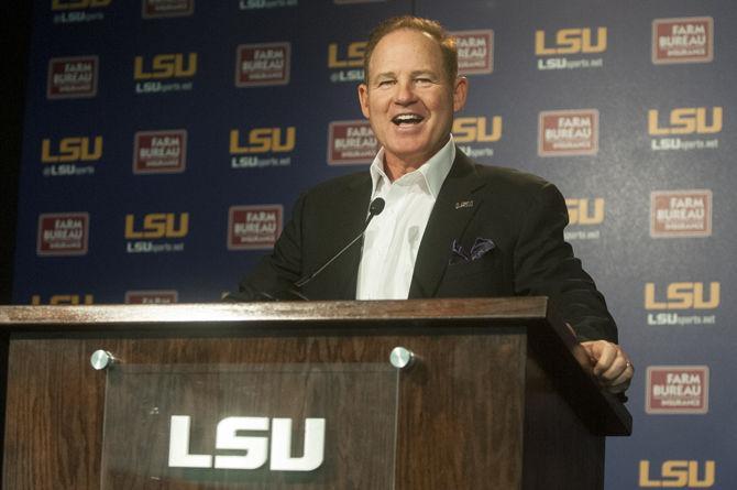 LSU coach Les Miles addresses the media during his weekly Subway Fresh Take by Les Miles&#8217; press conference on Monday, Nov. 02, 2015 in the athletic administration building.