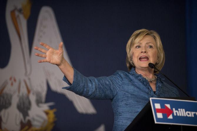 Democratic Presidential candidate Hillary Clinton speaks to supporters in the audience on Monday, Sept. 21, 2015, during a grassroots organizing event in Baton Rouge.