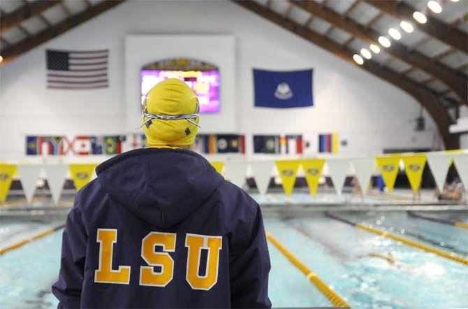 LSU sophomore swimmer Kara Kopcso gets ready to swim 400 yards on Saturday, Jan 31, 2015 meet against Rice, Houston and Tulane at the LSU natatorium.