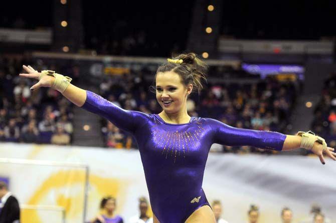 LSU sophomore all-around Ashleigh Gnat performs her routine on the floor Friday, Jan. 9, during the Tigers' win 197-193 against Iowa State in the PMAC.