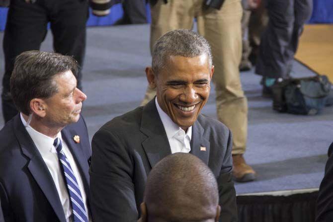 President Barack Obama addresses the public on Thursday, January 14, 2016 at Mckinley High School in Baton Rouge.