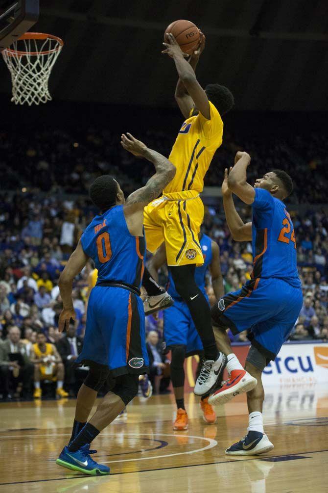 LSU freshman guard Antonio Blakeney (2) shoots for two during the LSU 96-91 victory against the Florida Gators on Saturday Feb. 27, 2016, in the PMAC.