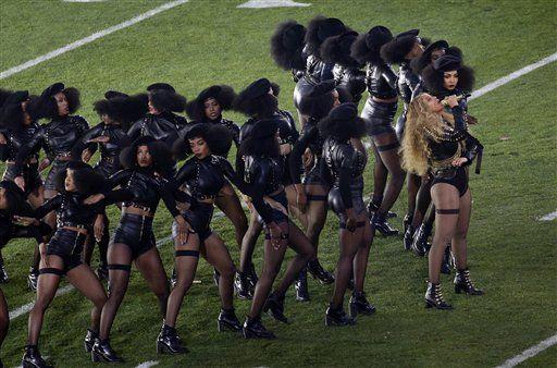 Beyonc&#233; performs during halftime of the NFL Super Bowl 50 football game Sunday, Feb. 7, 2016, in Santa Clara, Calif. (AP Photo/Charlie Riedel)