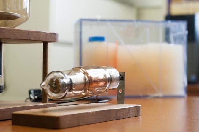 LSU associate professor Kip Matthews, associate professor Dr. Guang Jia, and graduate student Joe Steiner displaying their x-ray technique and equipment for the detection and curing of prostate cancer on Monday Jan. 25, 2016, in Nicholson Hall on LSU campus.