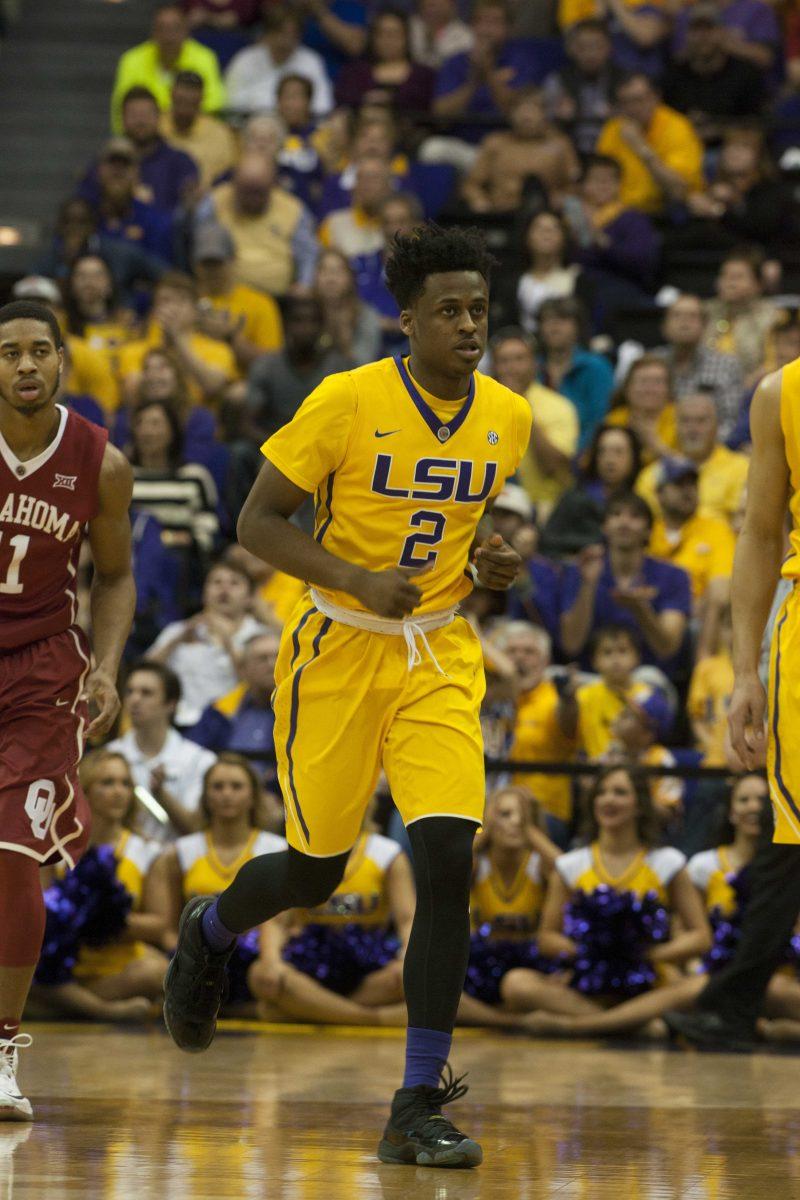 LSU freshman guard Antonio Blakeney (2) heads down the court during the devastating LSU 75-77 loss against the Oklahoma Sooners on Saturday Jan. 30, 2016, in the PMAC.