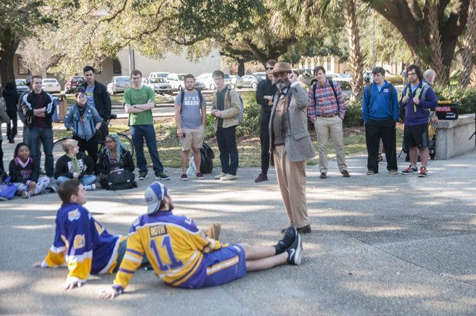 Brother Jed Smock preaches on Tuesday, Jan. 19, 2016 in the Free Speach Alley