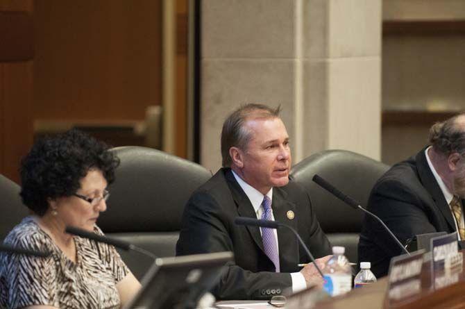 Louisiana Board of Regents' Committee Chair, Roy O. Martin, III (Middle), along with other members, discussed looming state budget problems on Thursday, Sept. 24, 2015, at the Claiborne Building.