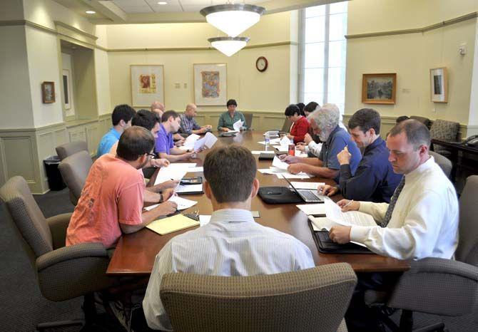 Students and faculty sit in on a Student Tech Fee meeting on Tuesday, October 7th, 2014.