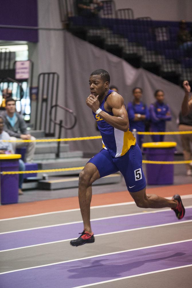 LSU junior Nethaneel Mitchell-Blake participates in the 60 meter dash prelimiaries during the Tigers' Track and Field Meet on Saturday, Jan. 16, 2015 in the B. Moore Track &amp; C. Maddox Field House.