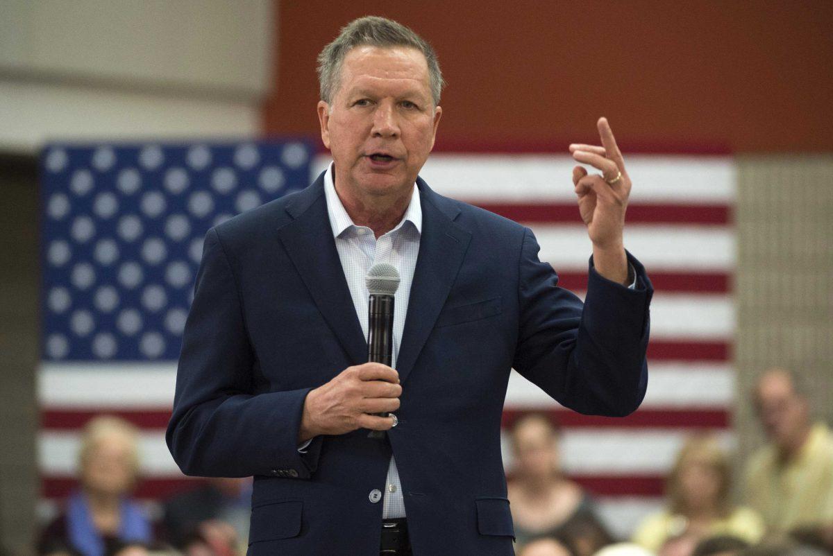 Republican presidential candidate, Ohio Gov. John Kasich speaks during a Town Hall at George Mason University in Fairfax, Va., Monday, Feb. 22, 2016. (AP Photo/Molly Riley)