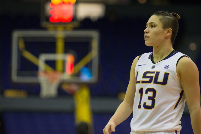 LSU Junior Guard Rina Hill (13) rushes down the court during a LSU defeat 63-53 loss to Auburn on Monday, Feb. 1, 2016 in the PMAC.&#160;