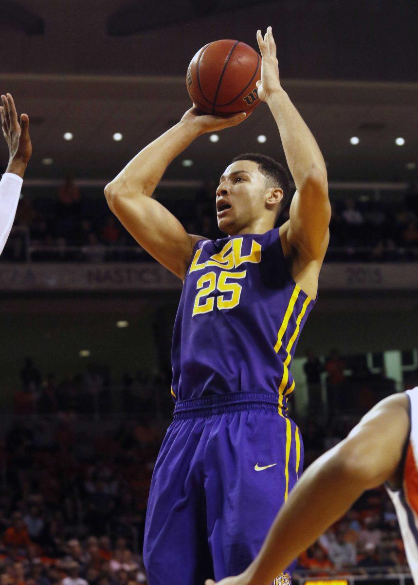 LSU's Ben Simmons shoots against Auburn in the first half of their NCAA college basketball game on Tuesday, Feb. 2, 2016 in Auburn, Ala. LSU won 80-68.(Todd J. Van Emst/Opelika-Auburn News via AP) MANDATORY CREDIT