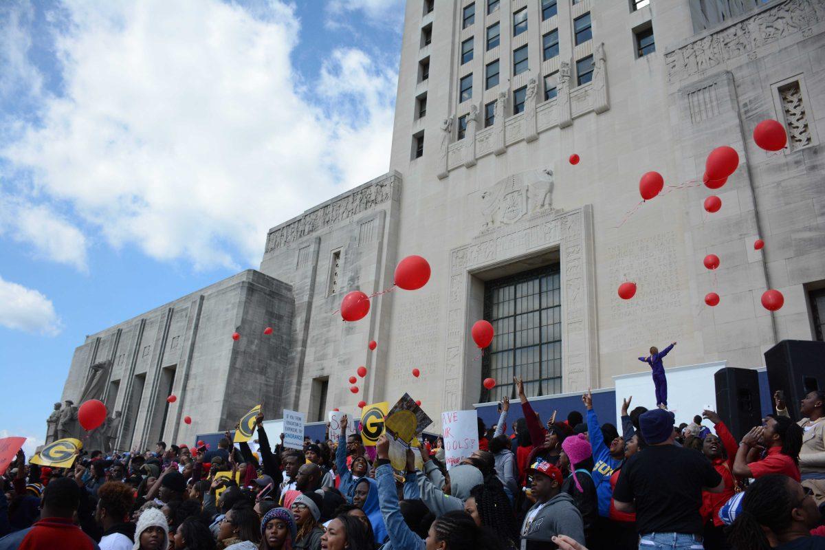 College students from across the state attended a rally at the steps of the Capitol Wednesday, Feb. 24 to protest budget cuts to higher education.