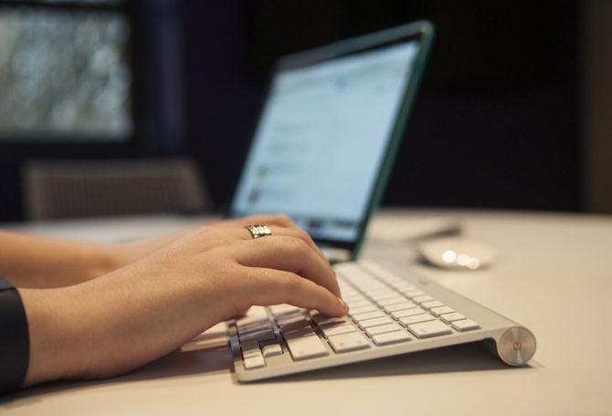 Wireless keyboards are used with the computers and large screens Tuesday, Jan. 26, 2016, in the Social Media Analysis and Creation (SMAC) Lab located in Hodges Hall.