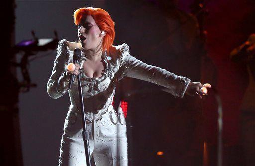 Lady Gaga performs a tribute to David Bowie at the 58th annual Grammy Awards on Monday, Feb. 15, 2016, in Los Angeles. (Photo by Matt Sayles/Invision/AP)