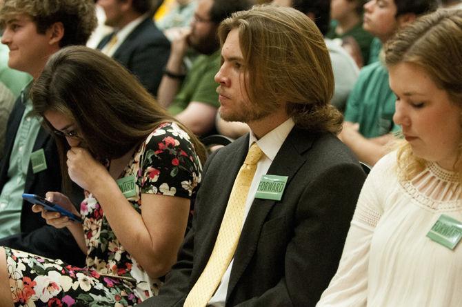 LSU students show their support during the Student Government debate on March 3, 2016 held in the Union Ballroom.