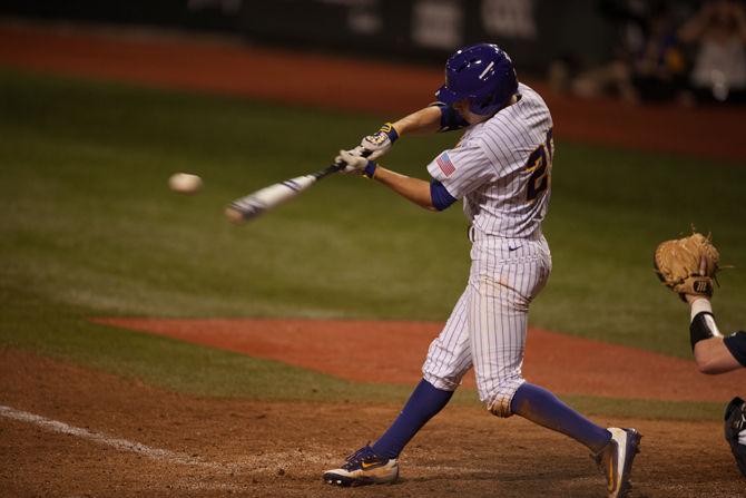 LSU freshman outfielder Antoine Duplantis (20) bats during LSU's 9-4 victory against the University of New Orleans on Wednesday, March 16, 2016