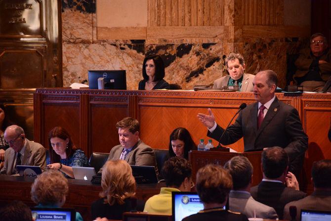 Gov. John Bel Edwards addresses a joint Senate and House session Monday.