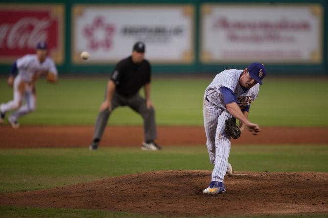 LSU sophomore pitcher Doug Norman (21) pitches during LSU's 9-4 victory against the University of New Orleans on Wednesday, March 16, 2016