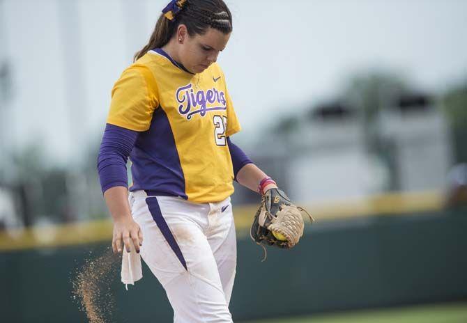 LSU freshman pitcher Allie Walljasper (25) prepares for pitching during the Tiger's 10-5 final victory against Arizona on Sunday, May 24, 2015 in Tiger Park.