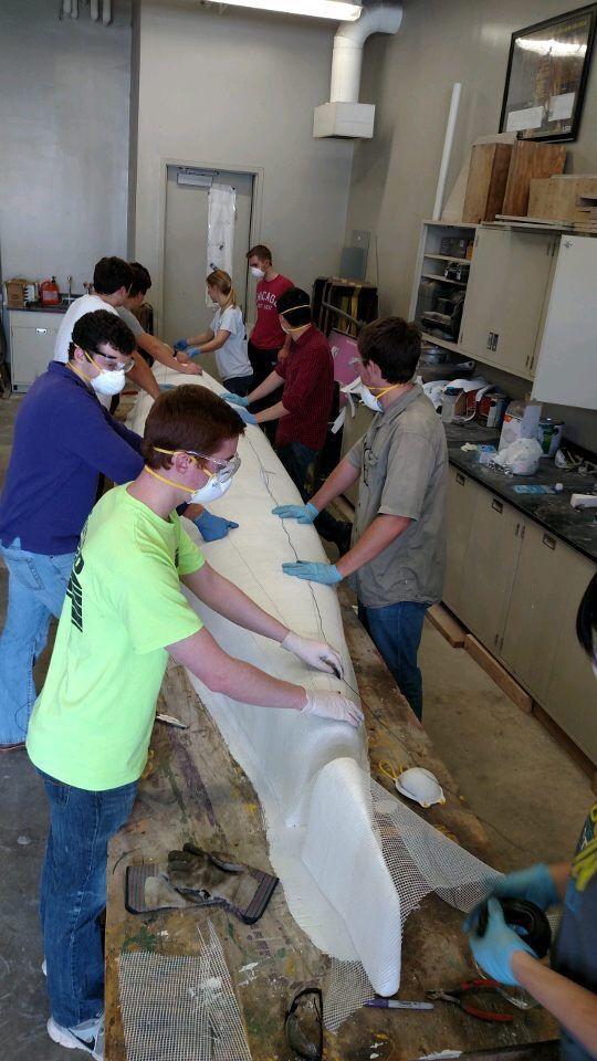 Members of the University chapter of the American Society of Civil Engineers build a concrete canoe to race at the 2016 ASCE Deep South Regional Conference at McNeese State University.