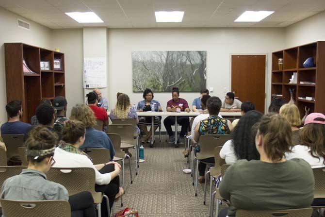 Panelist speak about the importance of trans-inclusion within the feminist movement and scholarship on Monday, March 14, 2016, at the Women's Center.