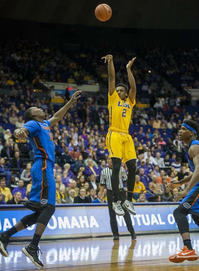 LSU freshman guard Antonio Blakeney (2) shoots a three pointer during LSU's 96-91 victory against the Florida Gators on Saturday Feb. 27, 2016, in the PMAC.