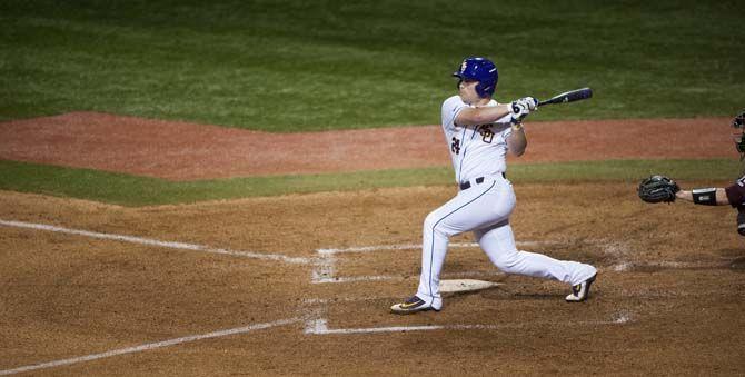 LSU sophomore outfielder Beau Jordan (24) takes a swing at a pitch during LSU's 12-1 win against Fordham in Alex Box Stadium on Friday March 4, 2016.