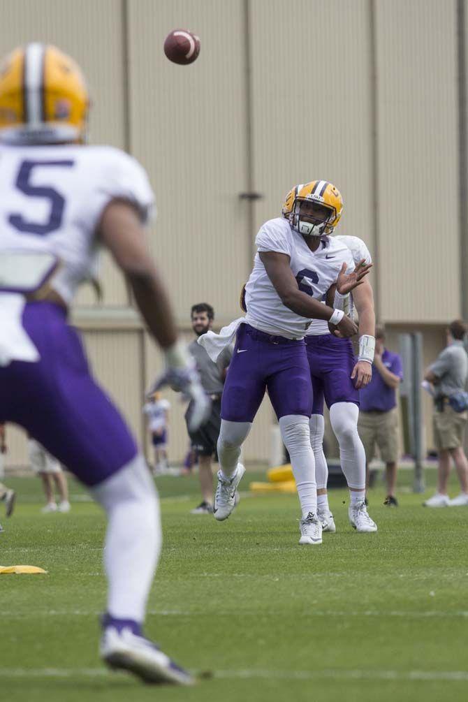 Junior Quarterback, Brandon Harris (06), practices in the afternoon on Tuesday, March 29, 2016 at Charles McClendon Practice Facility.