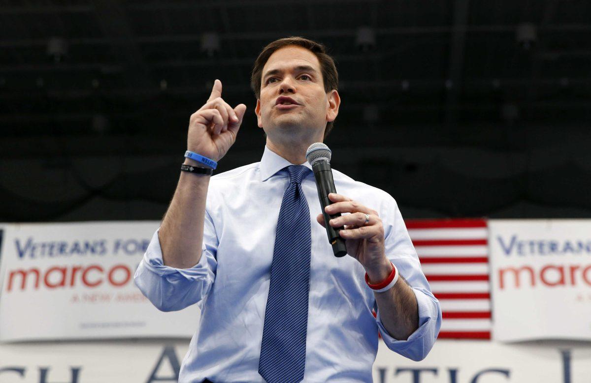 Republican presidential candidate Sen. Marco Rubio, R-Fla., speaks during a campaign rally at Palm Beach Atlantic University in West Palm Beach, Fla., Monday, March 14, 2016.