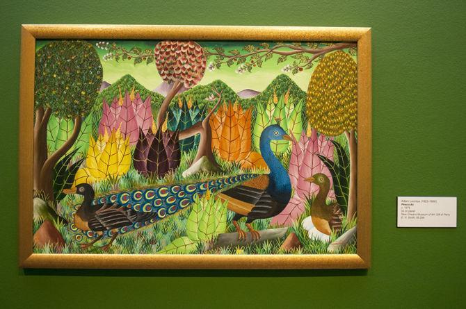 The Carnival, the City and the Sea exhibition explores Haitian life and culture and includes &#8220;Peacocks&#8221; by Adam Leontus. The exhibition will be on display until March 20, 2016, at the LSU Museum of Art.