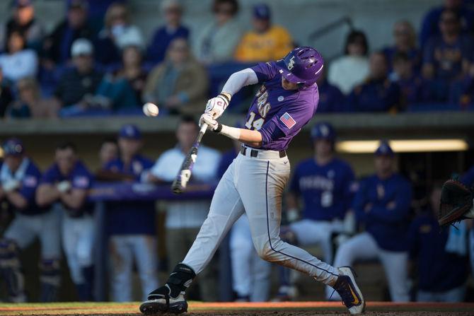 LSU Freshman Infielder Brody Wofford (14) at bat during LSU's 5-4 loss against Sacramento State on Saturday, Feb. 27, 2016 at Alex Box Stadium