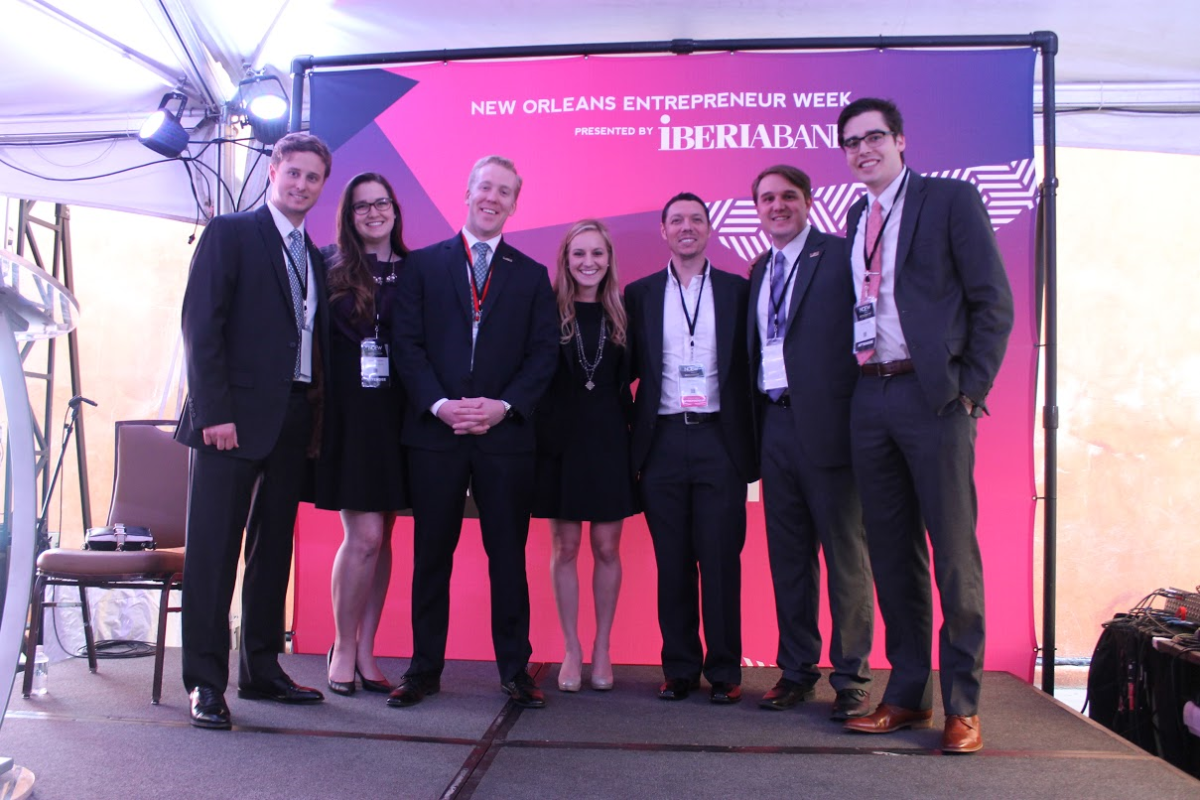 University MBA students Parker Cramer, Sarah Gardner, Steven Goyne, Lauren Breaux, Sayre Phinney and Trevor Grant were partnered with entrepreneur Tim Kappel during IDEAcorps, a consulting case competition, Saturday.