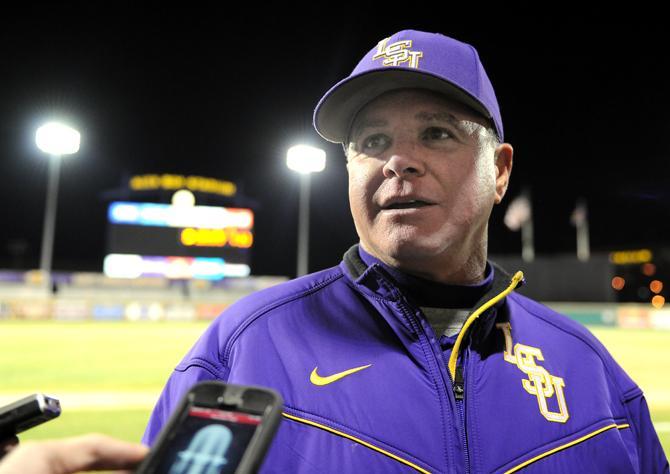 LSU baseball head coach Paul Mainieri speaks with reporters Wednesday, March 13, 2013 after the 9-3 victory against Nicholls State at Alex Box Stadium.