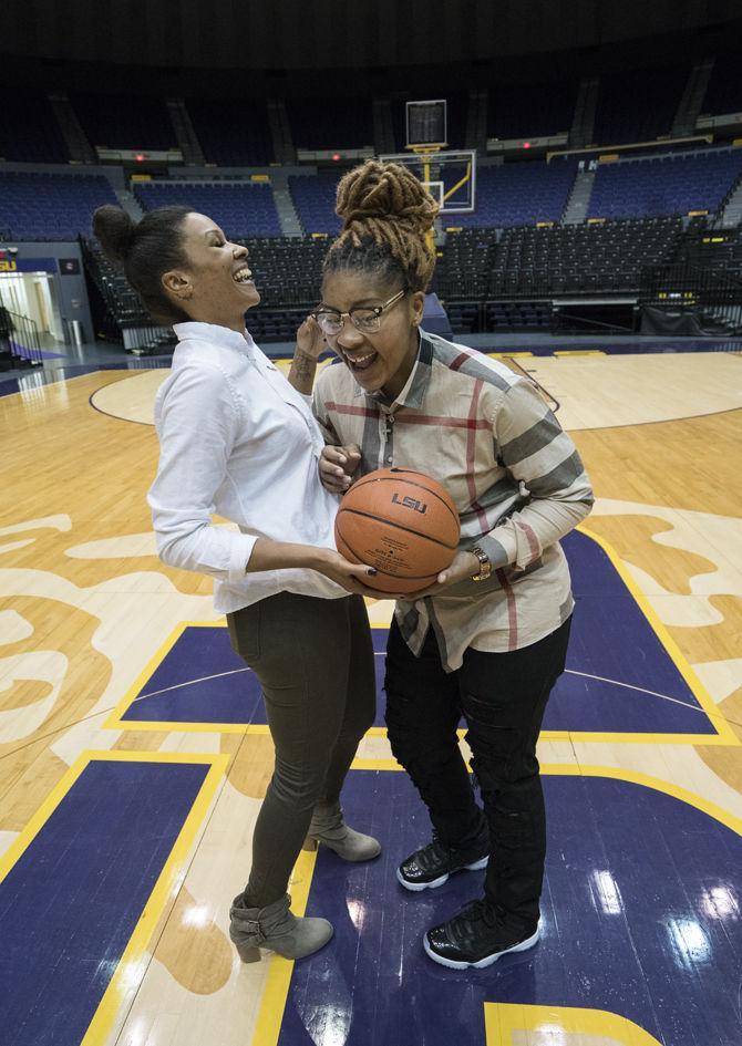 LSU senior forward Akilah Bethel and junior forward Alexis Hyder spend their free time on Wednesday, Mar. 16, 2016 in the PMAC.