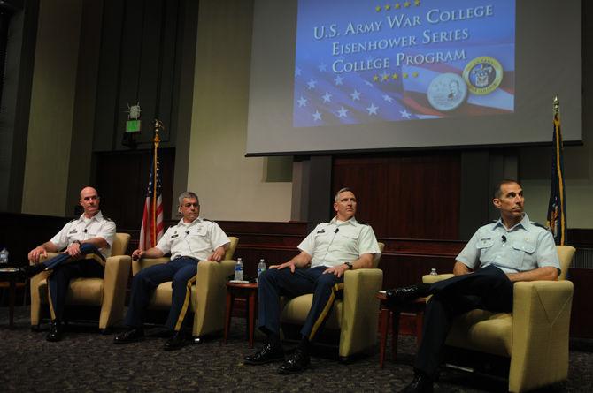 Military officers from the U.S. Army War College discuss national security and other topics at the U.S Army War College Eisenhower Series College Program presentation on Wednesday, April 20, 2016, at the LSU Law Center.