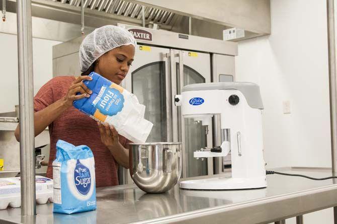 LSU food science graduate student Amber Jack has created a recipe for sugar-free and gluten-free banana muffins that still have the great taste of a regular banana muffin on Tuesday April 5, 2016, in the Animal and Food Science building.