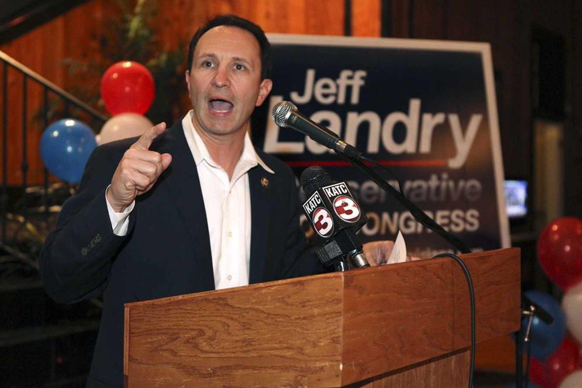 Rep. Jeff Landry, R-La., talks to supporters at his election night watch party in Broussard, La., Tuesday, Nov. 6, 2012. (AP Photo/The Lafayette Daily Advertiser, Allyce Andrew) NO SALES