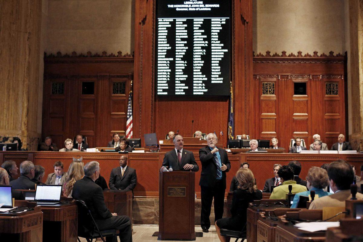 Louisiana Gov. John Bel Edwards addresses a Joint Legislative Session in Baton Rouge, La., Monday, March 14, 2016. Edwards said Monday that while Louisiana's budget troubles will continue to be his focus, he'll also seek to fulfill campaign promises to raise the minimum wage and enact an equal pay law. (AP Photo/Max Becherer)