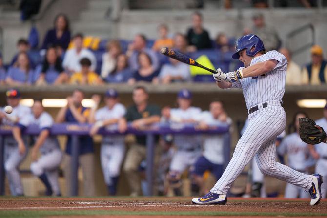 LSU sophmore outfielder Beau Jordan (24) bats during LSU's 14-11 victory on Wednesday, April 13, 2016 at Alex Box Stadium