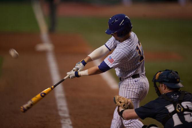 LSU freshman infielder Chris Reid (17) bats during LSU's 9-4 victory against the University of New Orleans on Wednesday, March 16, 2016