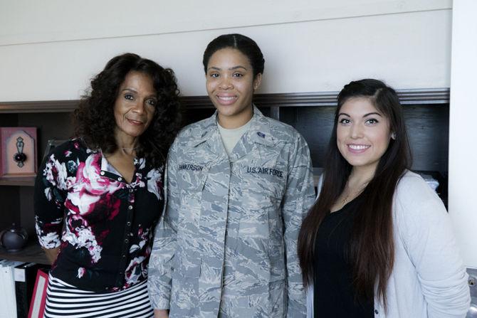 LSU director of academic affairs and student development for ROTC Linda Warmsley, communication studies junior Paige Hankerson and sociology sophomore&#160;Maria Chavez on Wednesday, Apr. 06, 2016 in the military science building.