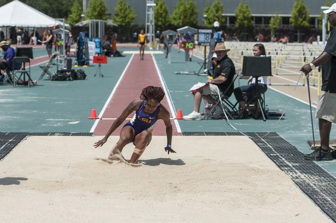 LSU junior Nataliyah Friar competes during the Tigers' LSU Alumni Gold Track and Field Meet on Saturday, 23, 2016 at the Bernie Moore Track Stadium.