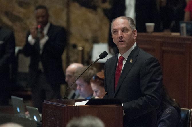 Louisiana Governor John Bel Edwards addresses the legislature about budget cuts on Sunday, Feb. 14, 2016, at the Louisiana State Capitol.&#160;