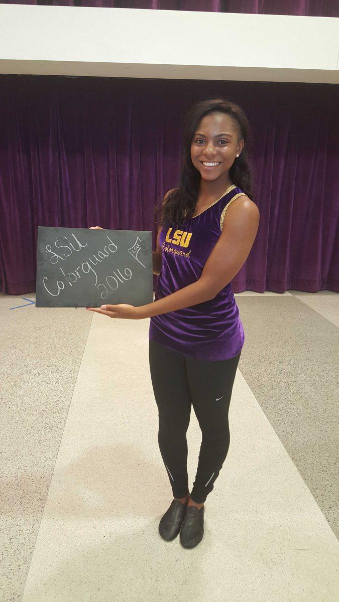 Sophomore ROTC cadet Andrea Dent will step onto the field as a member of the LSU color guard when the Tigers play Jacksonville State Sept. 10 in Tiger Stadium.