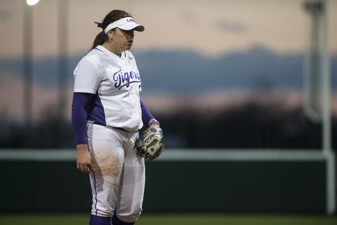 LSU sophomore pitcher Allie Walljasper (25) prepares to pitch the ball Wednesday, Feb. 24, 2016, during the Tigers' 5-0 victory against South Alabama in Tiger Park.