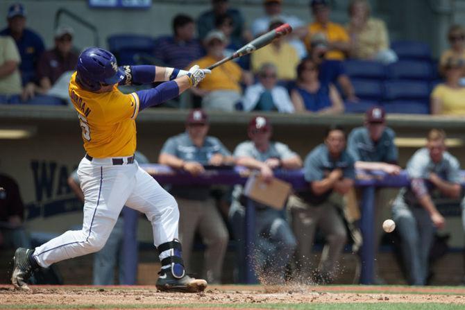 LSU junior infielder Kramer Robertson (3) during LSU's 11-8 victory on Sunday, April 24, 2016 at Alex Box Stadium.