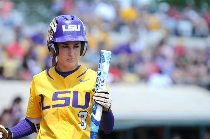 LSU senior infielder Sandra Simmons (3) gets ready to bat during the Tigers' 2-0 victory against South Carolina on Sunday, Apr. 24, 2016 in Tiger Park.