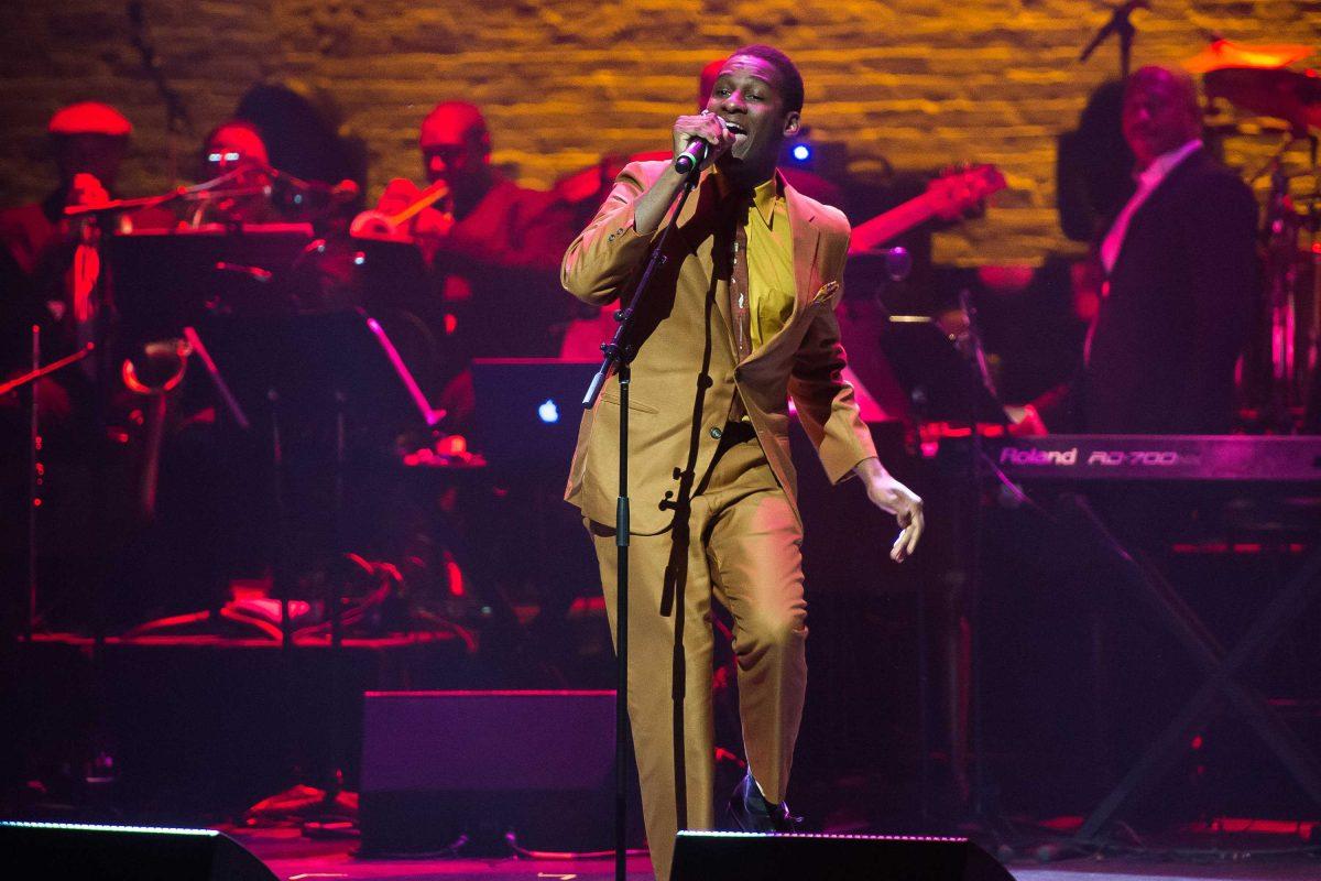 Leon Bridges performs at the 2016 Apollo Theater Spring Gala on Monday, June 13, 2016, in New York. Bridges will perform at the Essence Festival in New Orleans. (Photo by Charles Sykes/Invision/AP)