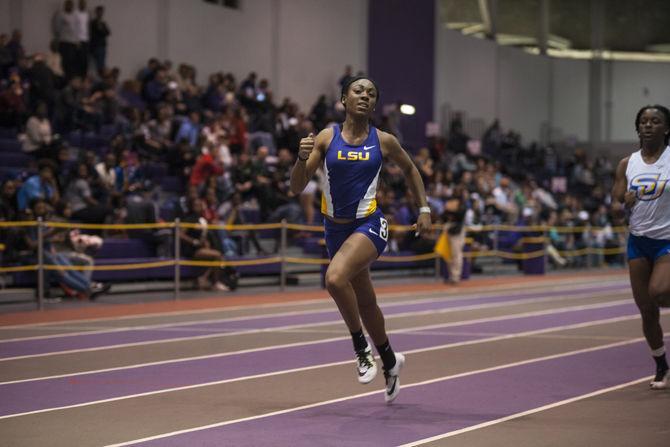 LSU junior Jada Martin participates in the 60 meter dash event during the Tigers' Track and Field Meet on Saturday, Jan. 16, 2016 in the B. Moore Track &amp; C. Maddox Field House.